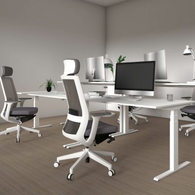 3d rendering ergonomic chair and table set. Home office and meet